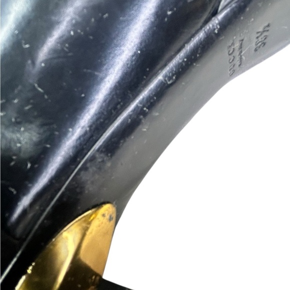 Gucci black leather and suede platform ankle shoe bootie size 8.5 38.5 Back Zip - Picture 8 of 11